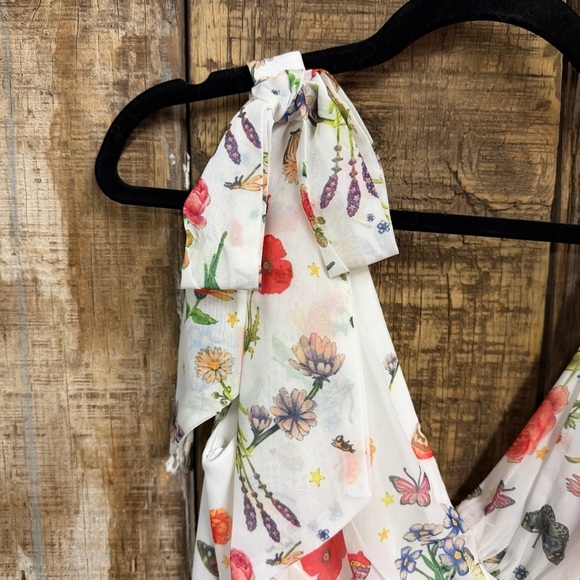 Ieena Mac Duggal 70198 Bow Strap Butterfly Floral Dress Maxi chiffon white 10 - Picture 10 of 11